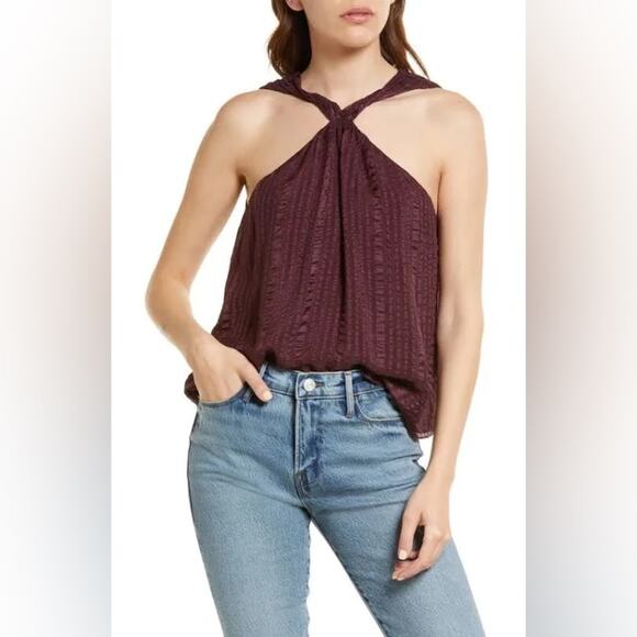 Frame Denim Tops Frame Draped Textured Silk Halter Top In Cabernet size M (b20) - Picture 3 of 8